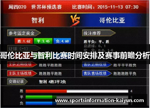 哥伦比亚与智利比赛时间安排及赛事前瞻分析